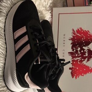 Adidas Women's Black Sneakers with Pink Stripes